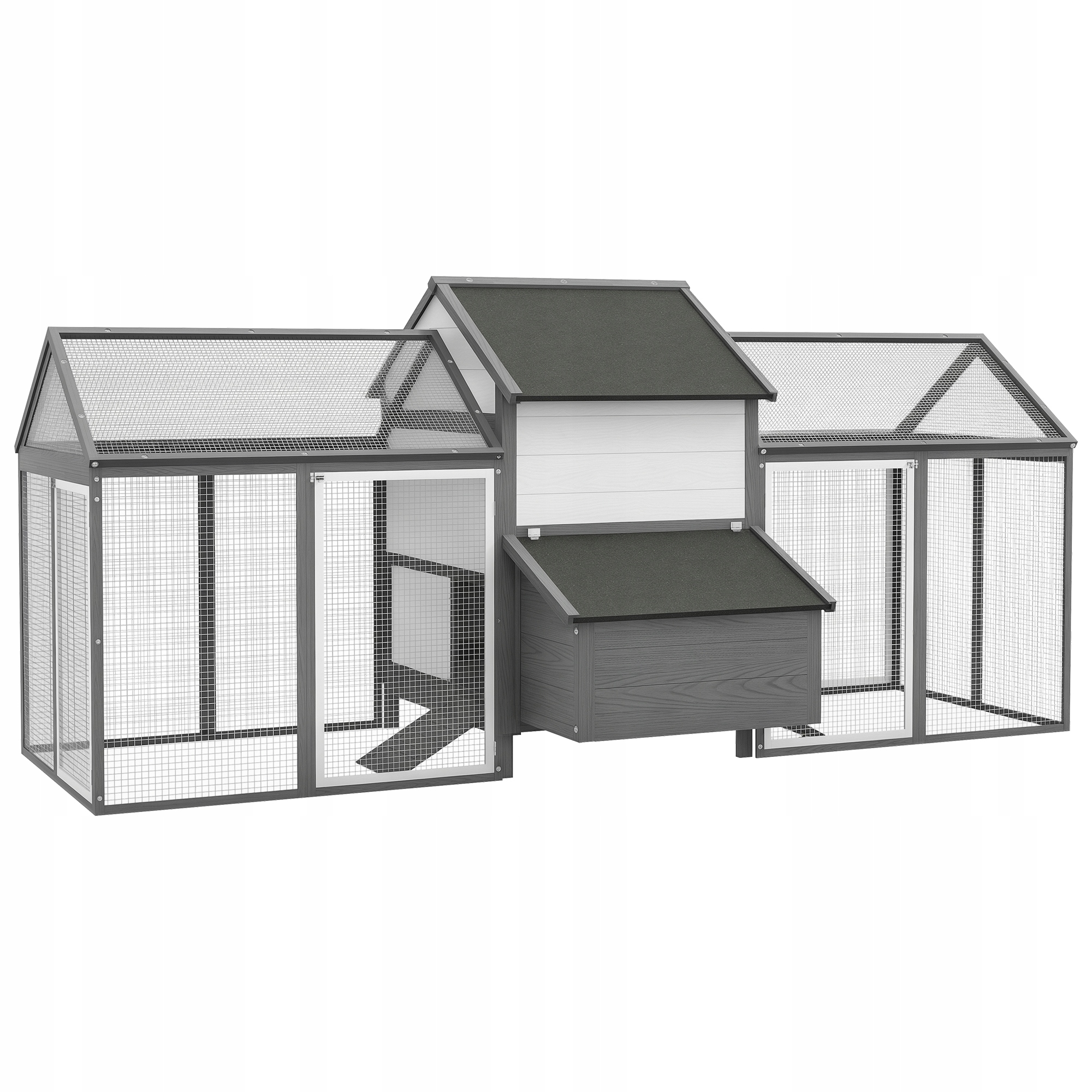 Drevený kurník PawHut D51-130V01GY 247x118x113,5 cm